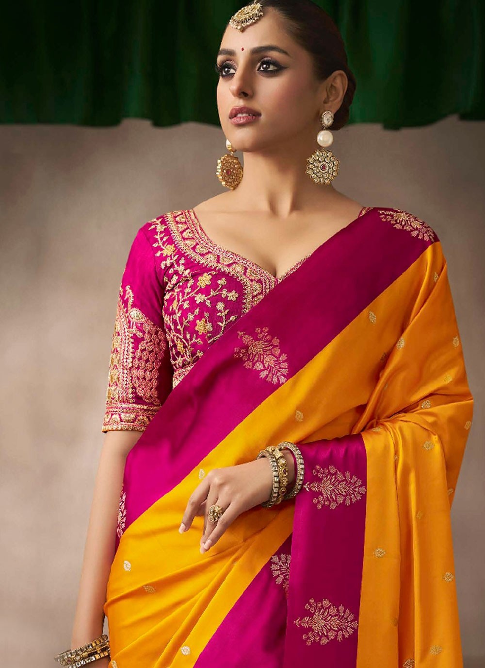 Yellow Satin Silk Traditional Saree Weaving Zari, Zari S19212
