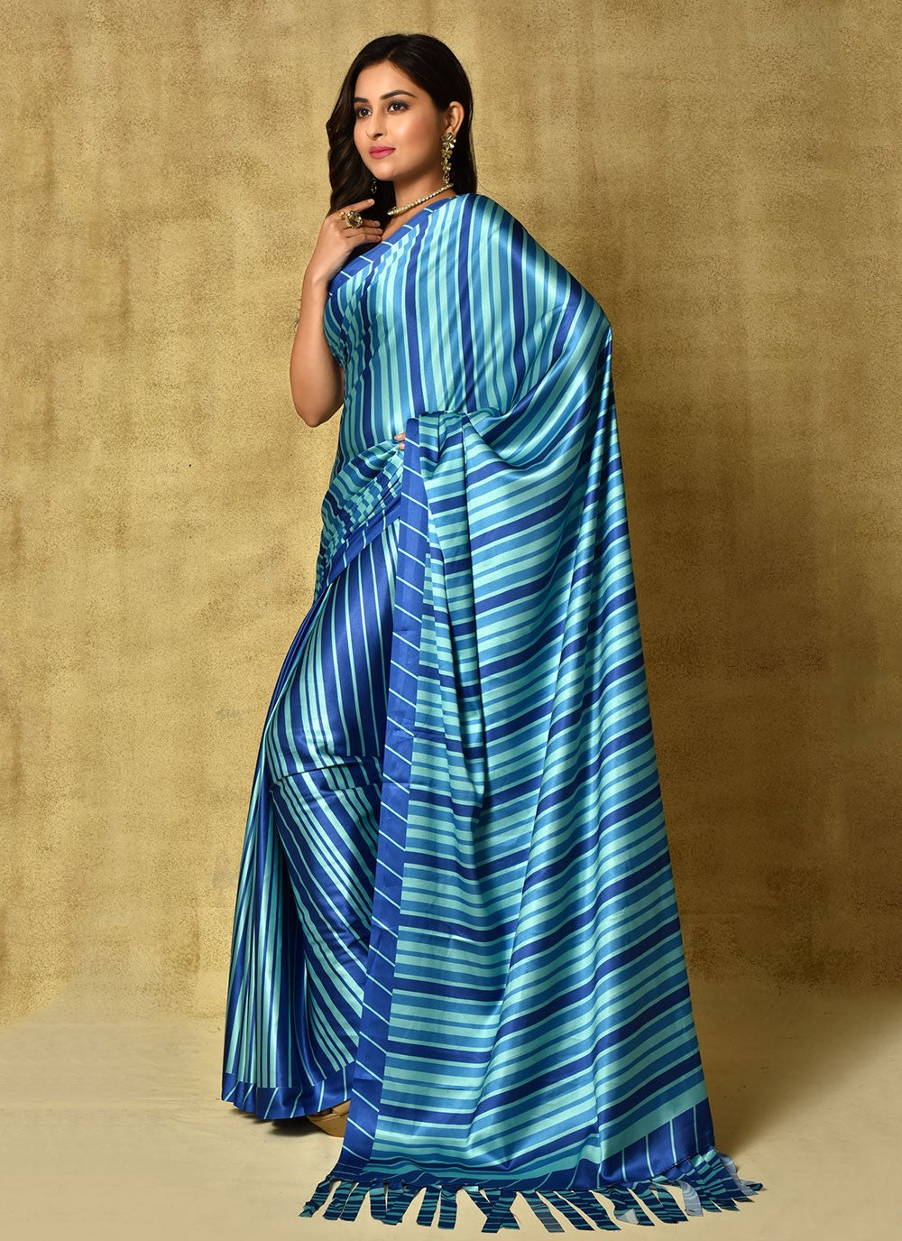 Classic Digital Print Satin Saree - S5689