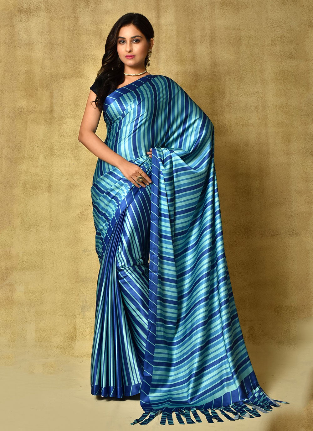 Classic Digital Print Satin Saree - S5689