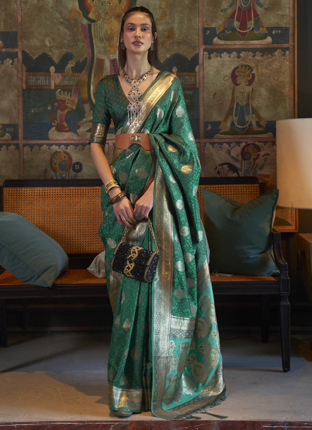 Contemporary Weaving Zari Satin Saree - S3459