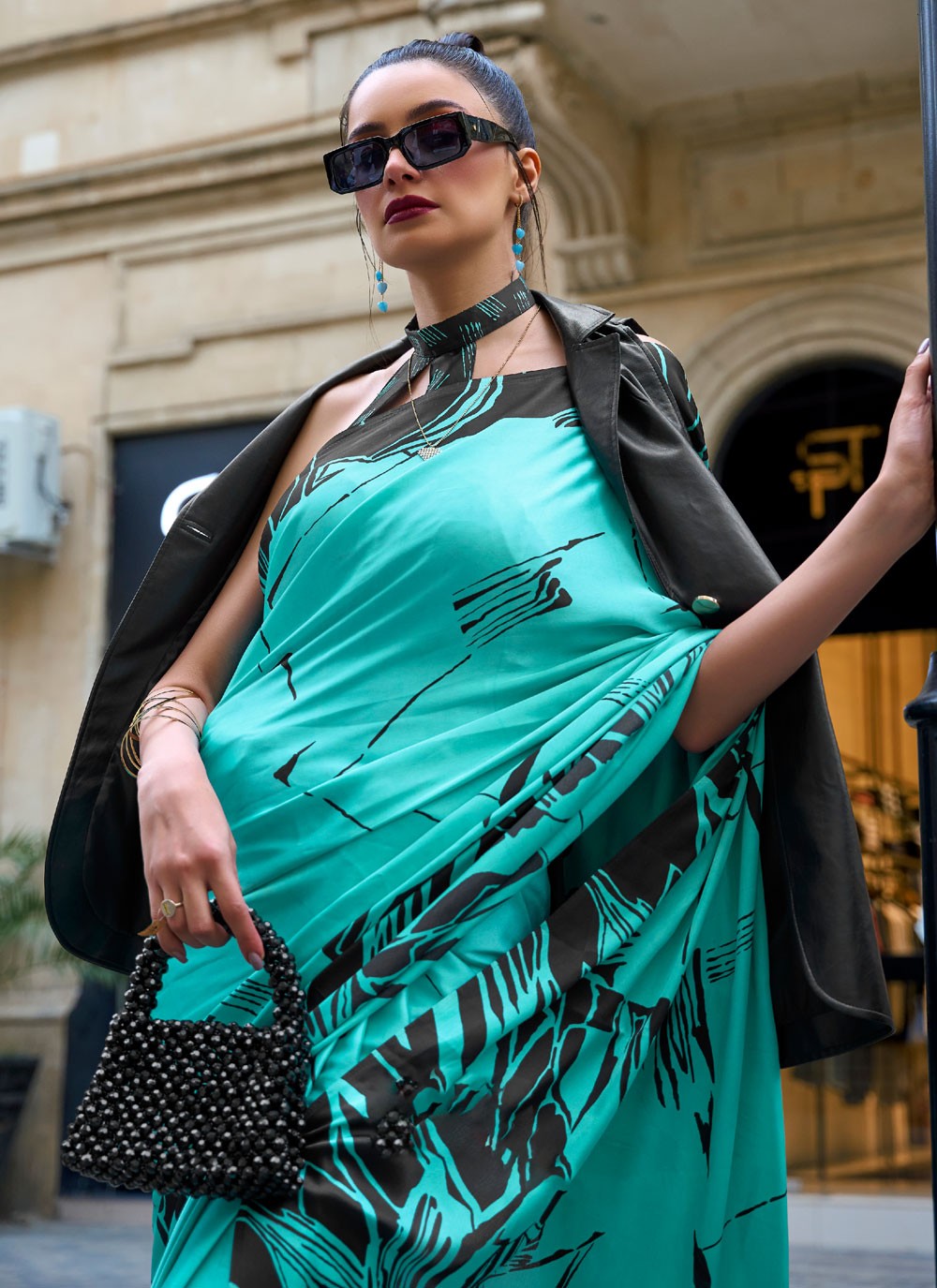 Saree Printed Satin Saree - S3987