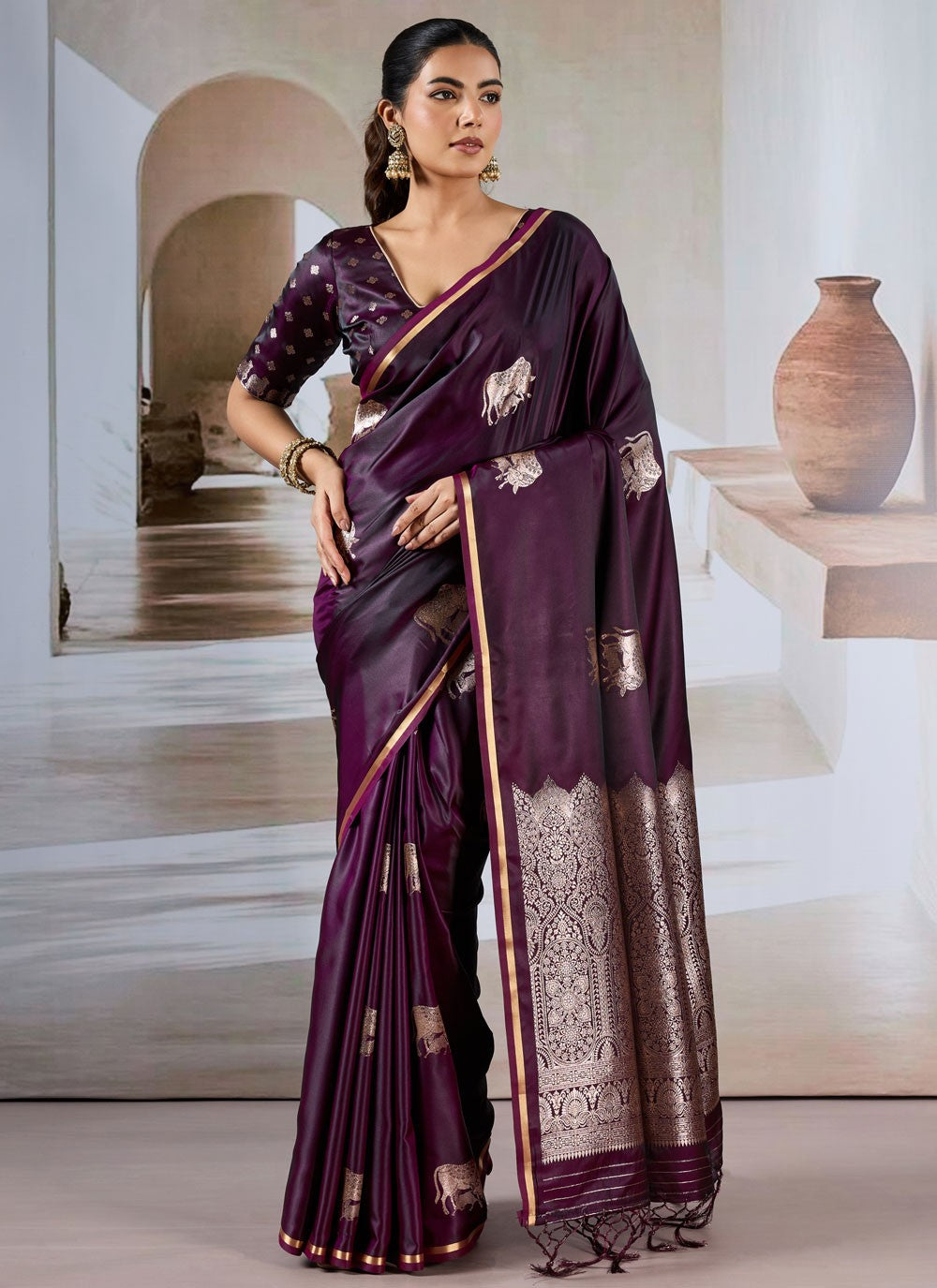 Purple Handloom Silk Designer Saree Weaving Zari S17868