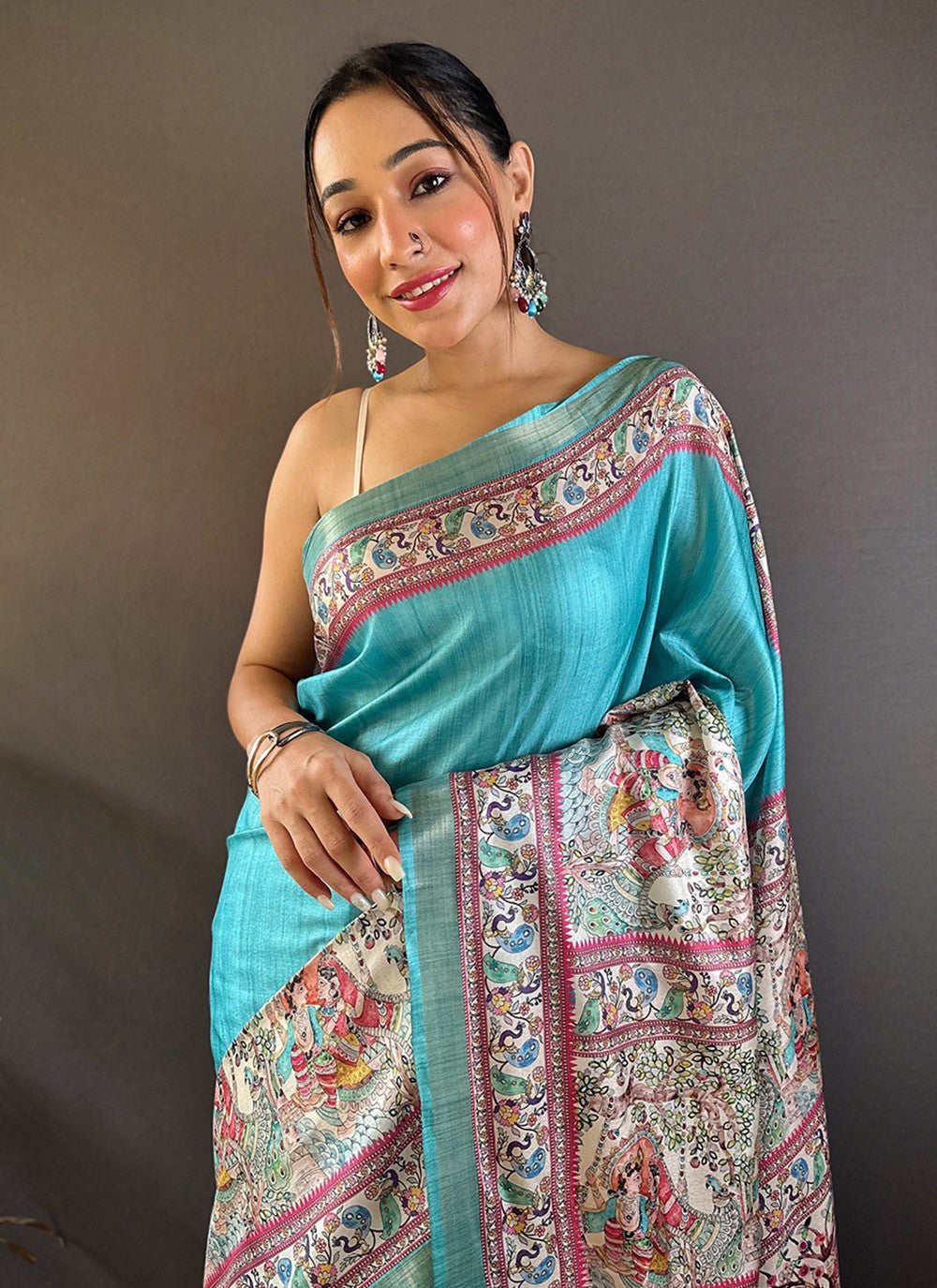 Printed Digital Print Tussar Silk Saree - S7857
