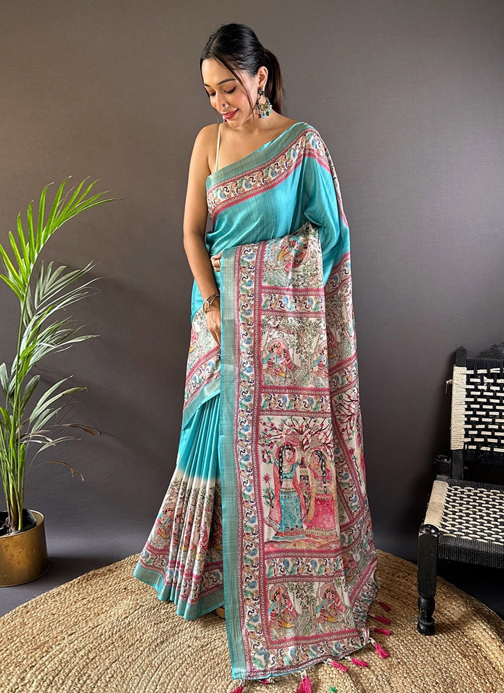 Printed Digital Print Tussar Silk Saree - S7857