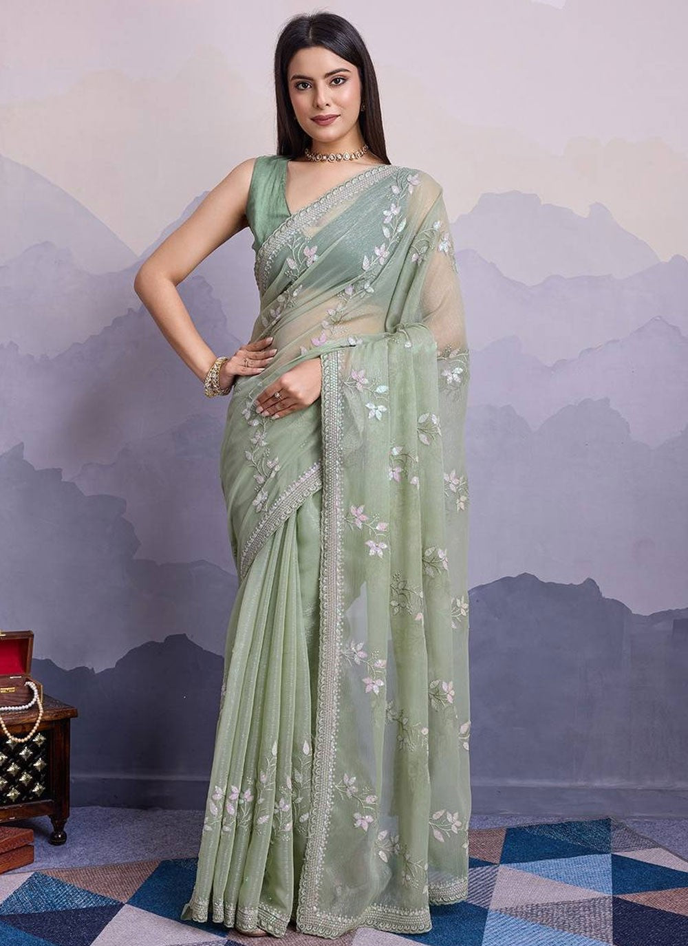 Classic Embroidered Shimmer Saree - S8029