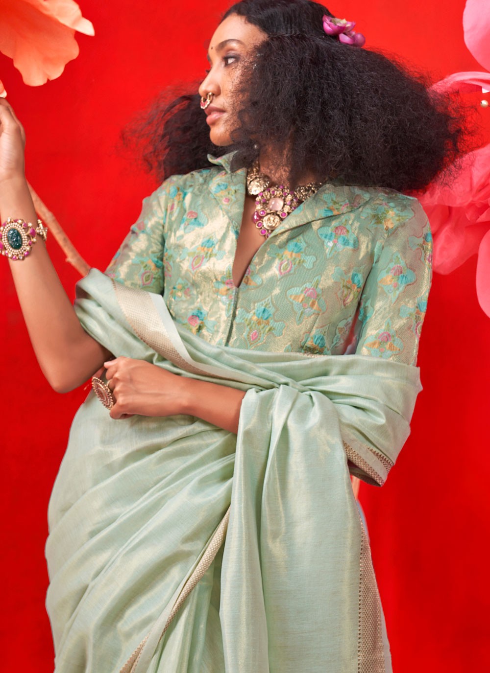 Weaving Zari Handloom Silk Sea Green Classic Saree S15580