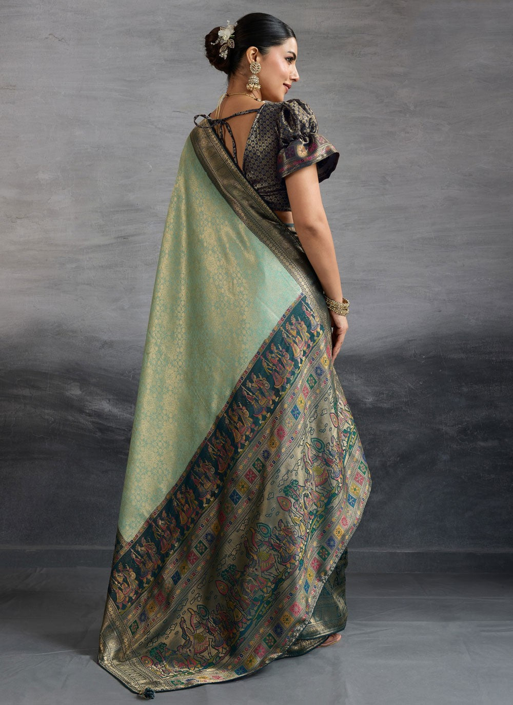 Sea Green Kanjivaram Silk Contemporary Saree Weaving Zari S19840