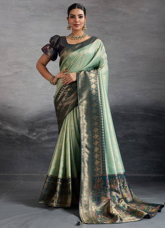Sea Green Kanjivaram Silk Contemporary Saree Weaving Zari S19840