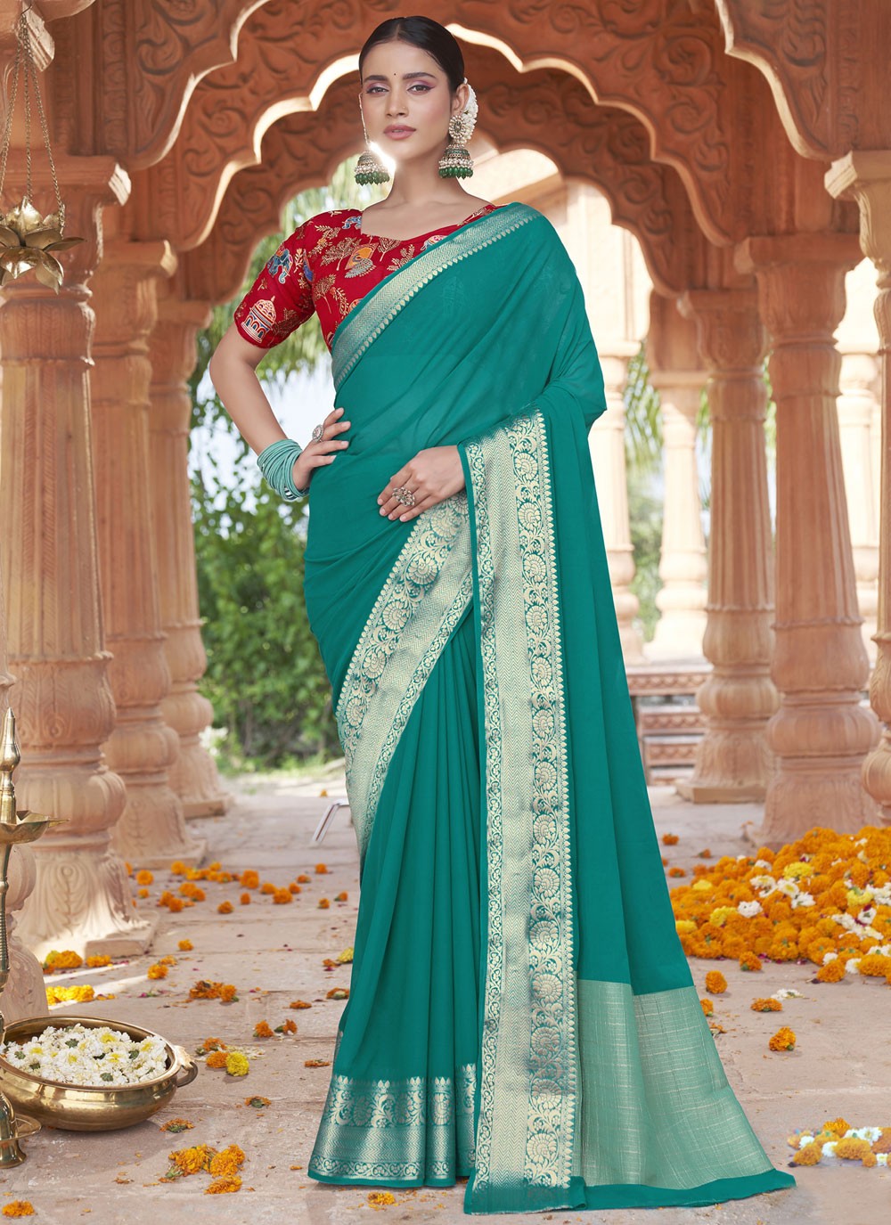 Sea Green Silk Classic Saree Weaving Zari S20430