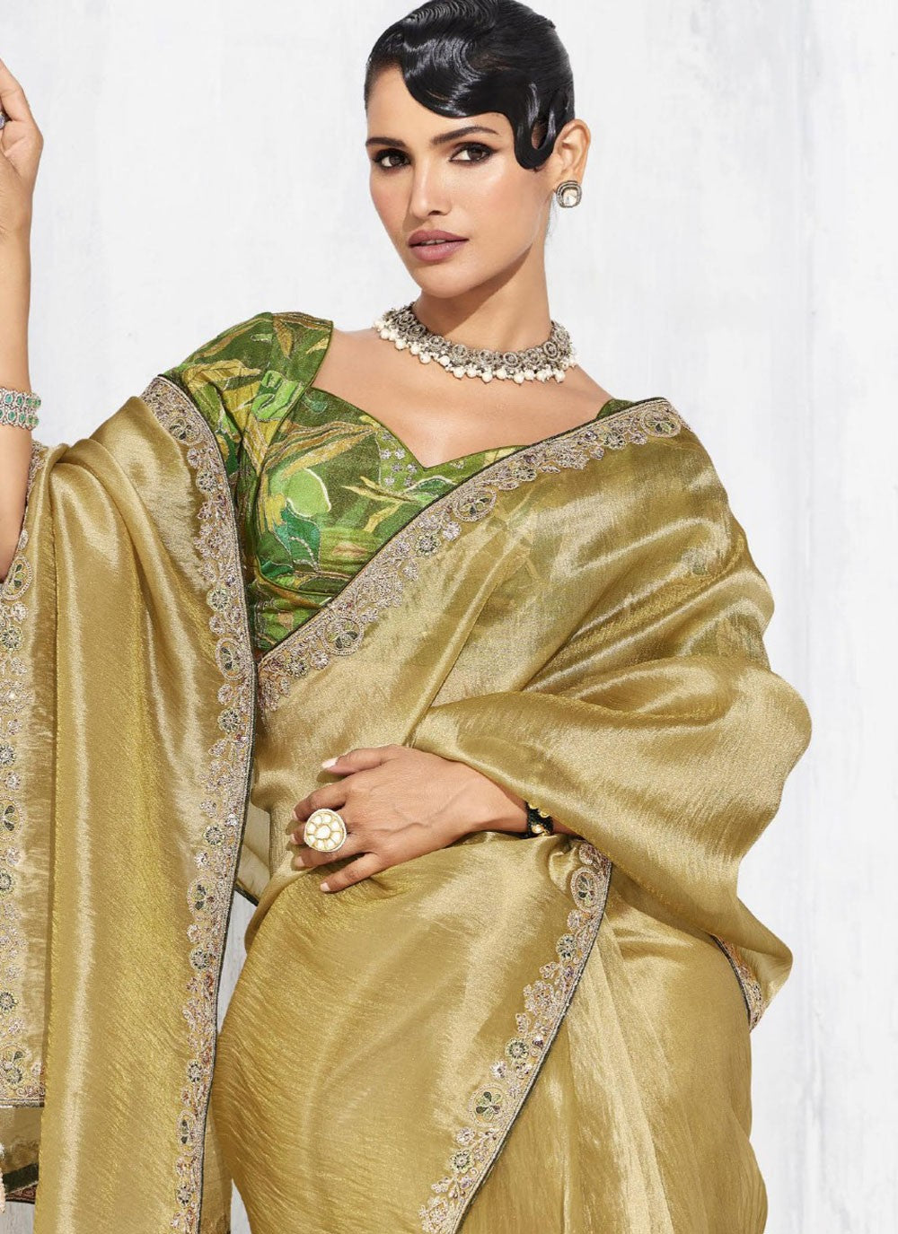 Sea Green Fancy Fabric Contemporary Saree Border Work, Embroidered S19802