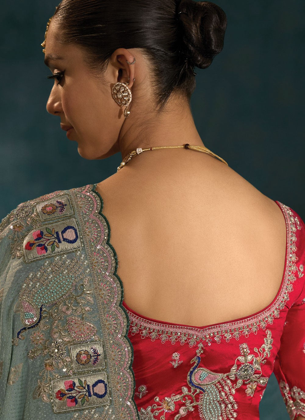 Sea Green Pure Crepe Contemporary Saree Cutdana, Embroidered, Moti, Thread, Zari S19715