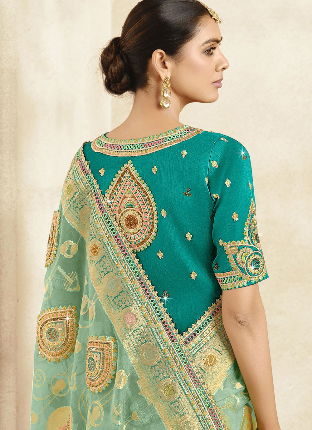 Cut Work Silk Sea Green Classic Saree S15469