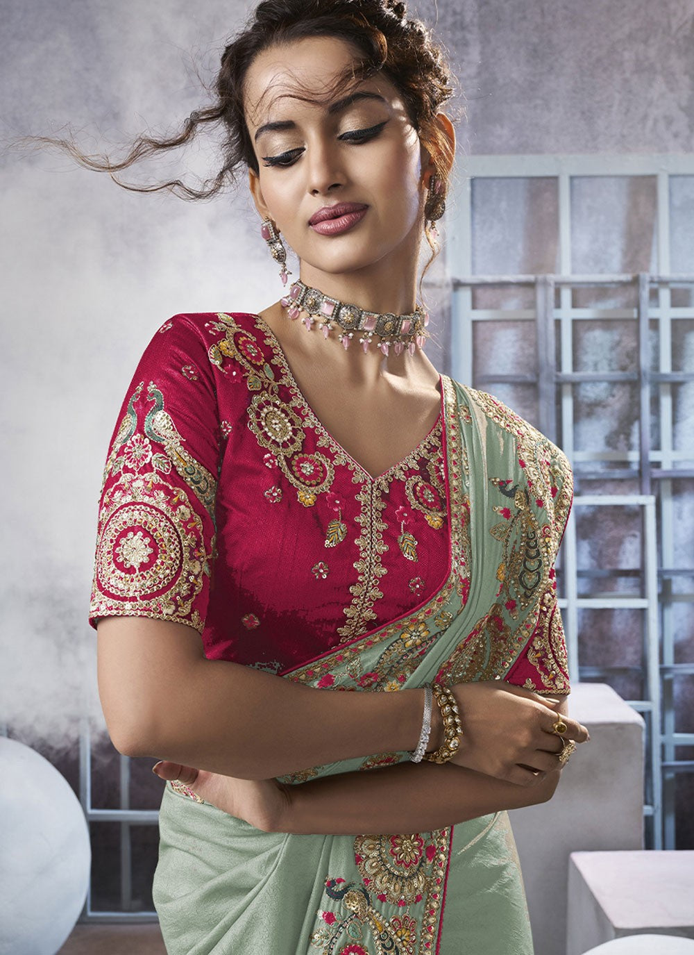 Diamond Crush Sea Green Saree S13952