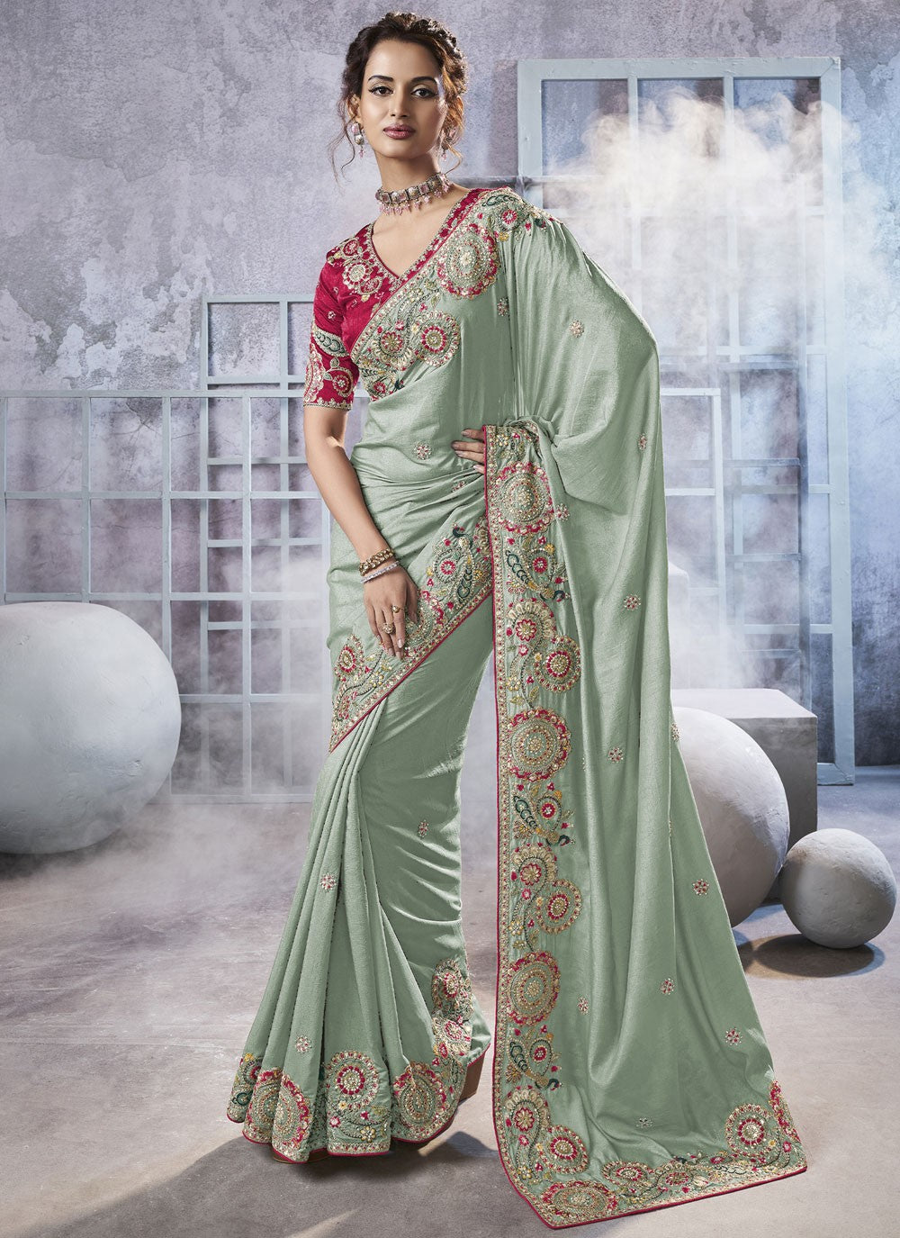 Diamond Crush Sea Green Saree S13952