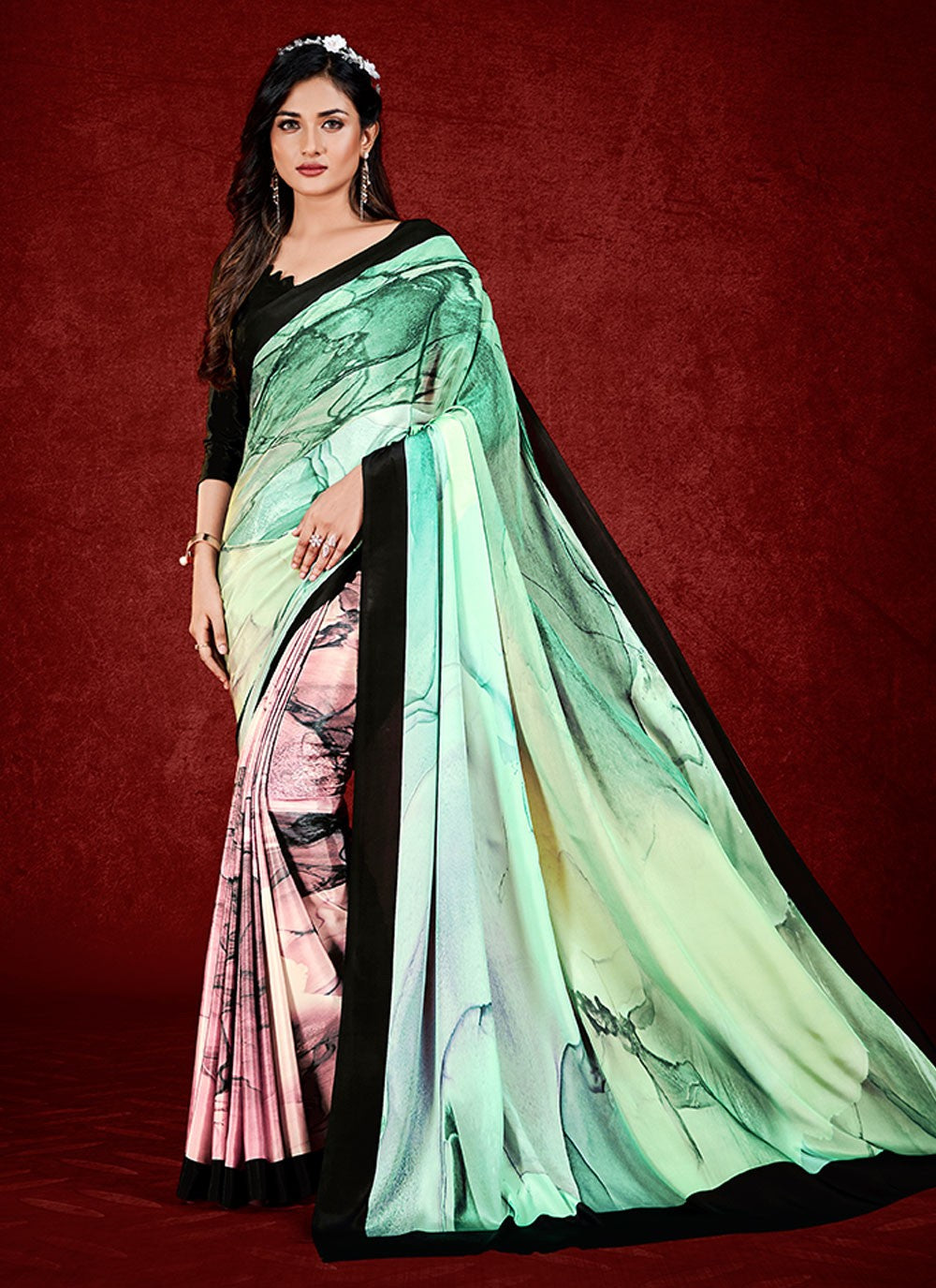 Classic Digital Print Crepe Silk Saree - S6956
