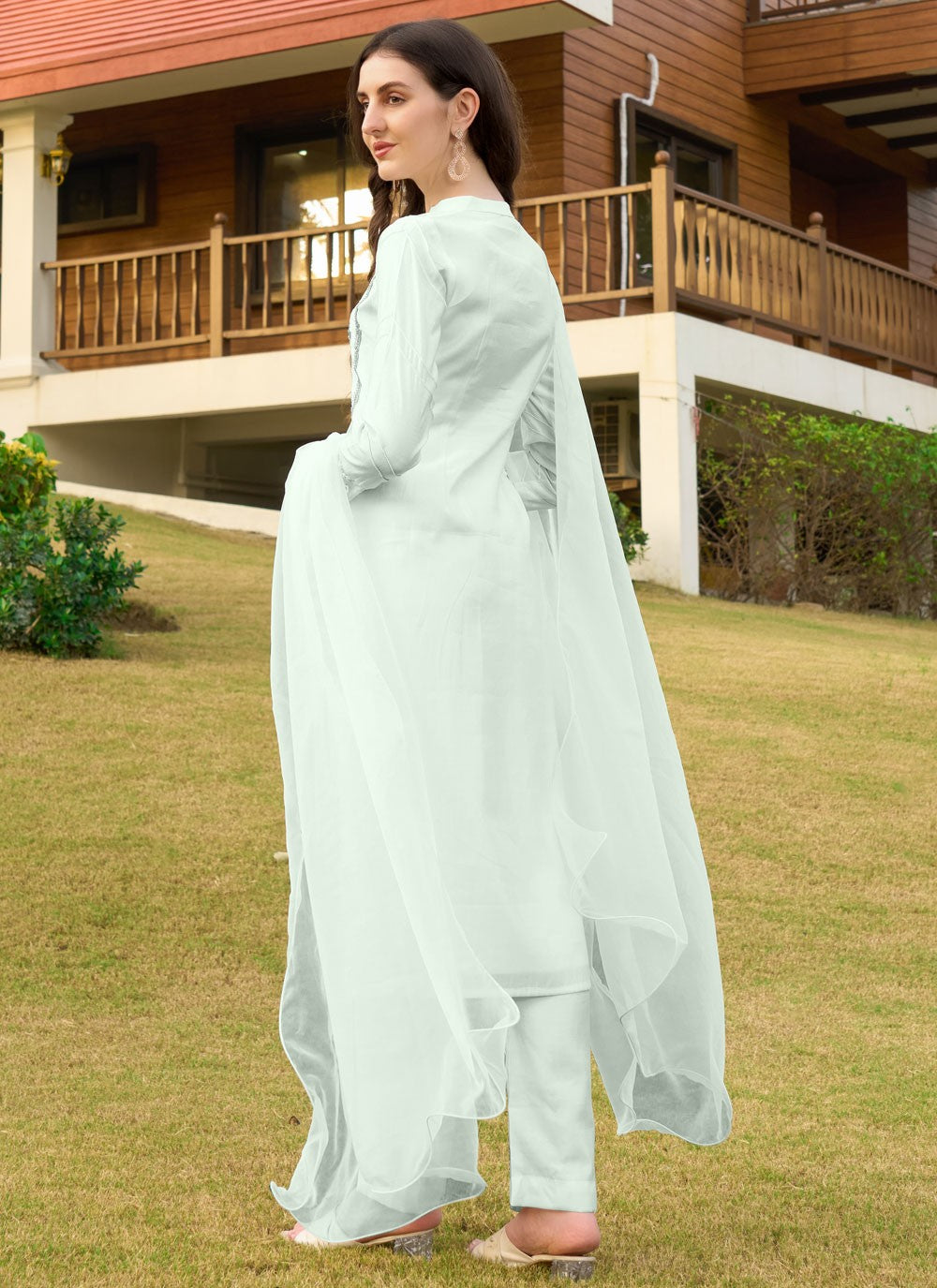Pant Style Suit Embroidered Sea Green Silk T5346