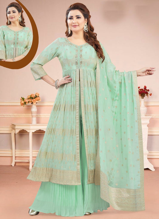 Salwar Suit Embroidered Sea Green Silk T5821