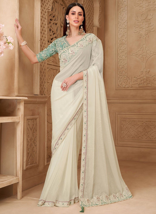 Sea Green Georgette Traditional Saree Border Work, Embroidered S19783