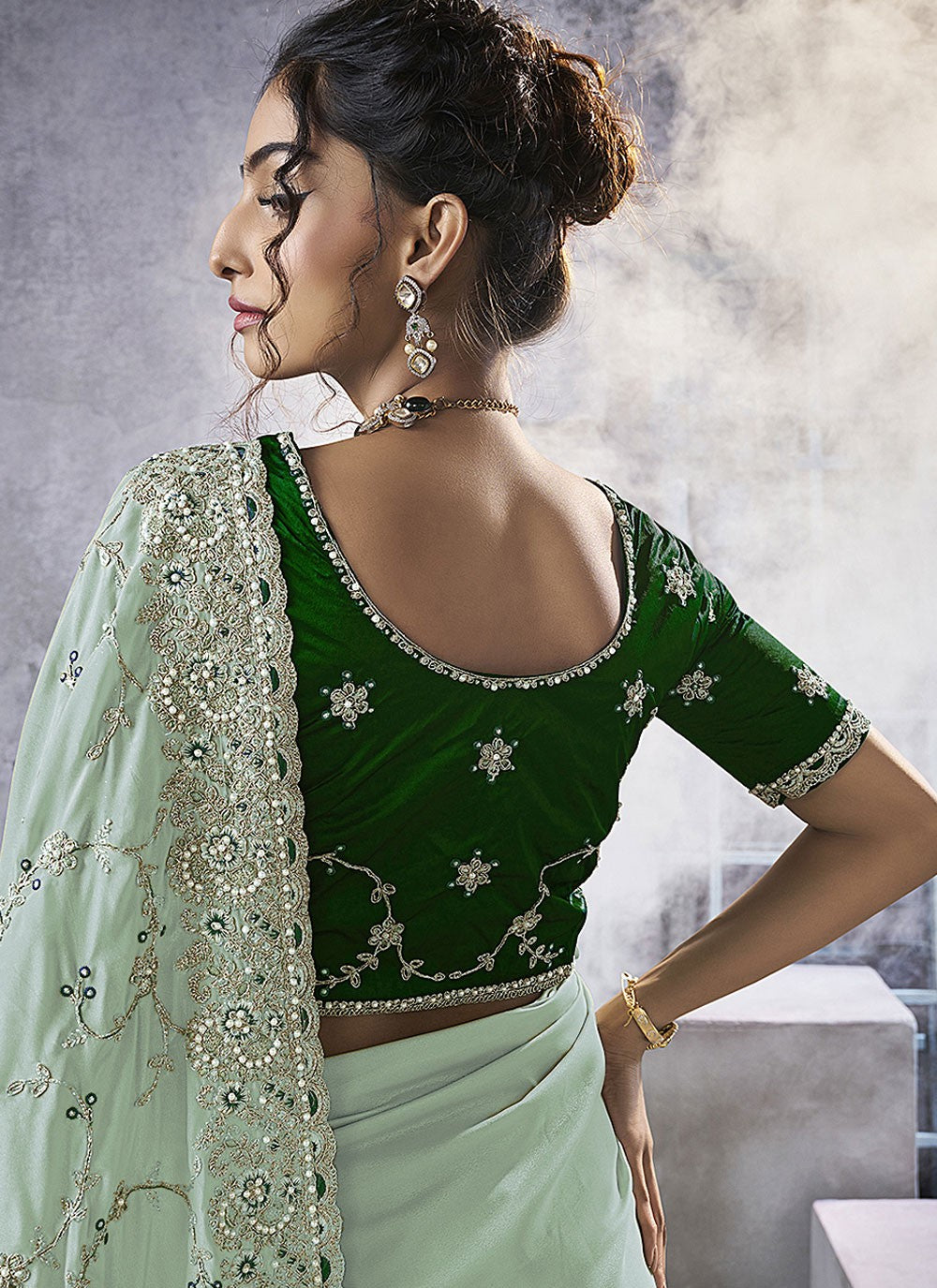 Sea Green Georgette Classic Saree Beads, Cord, Embroidered, Thread, Zari S15785