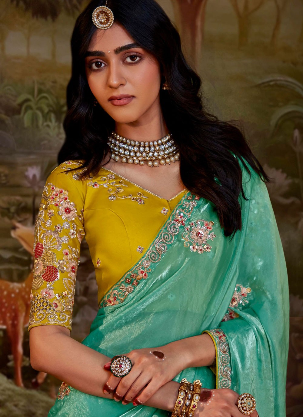Shaded Border Work Fancy Fabric Saree - S7643