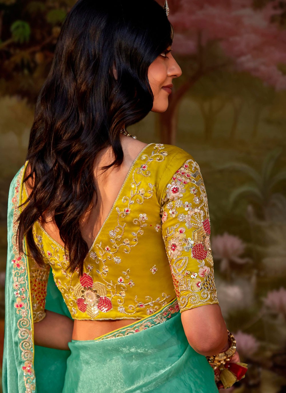 Shaded Border Work Fancy Fabric Saree - S7643