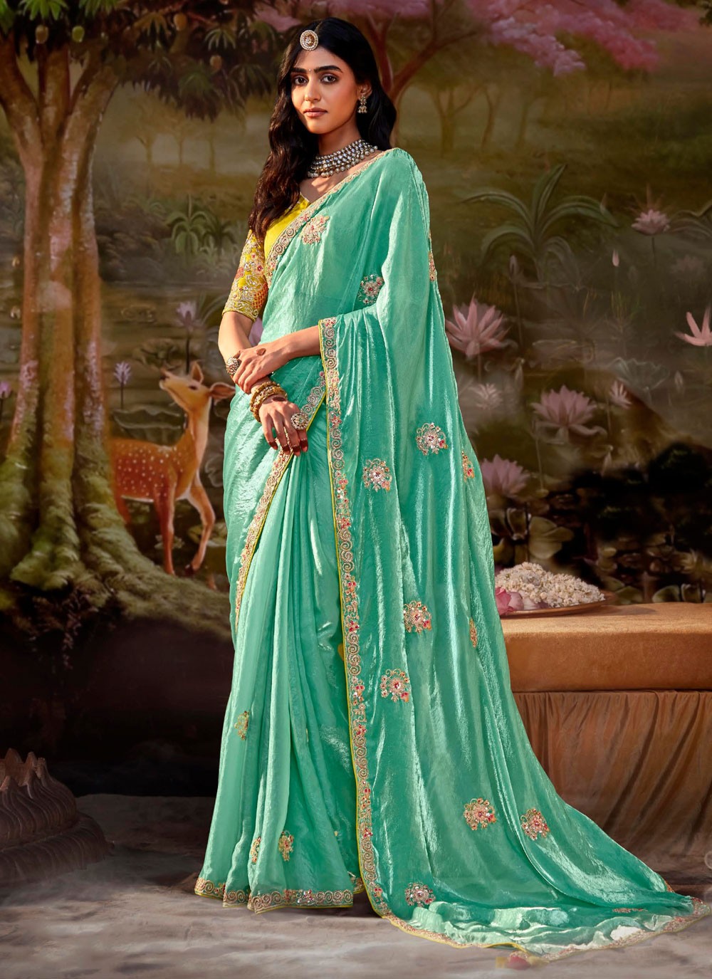 Shaded Border Work Fancy Fabric Saree - S7643