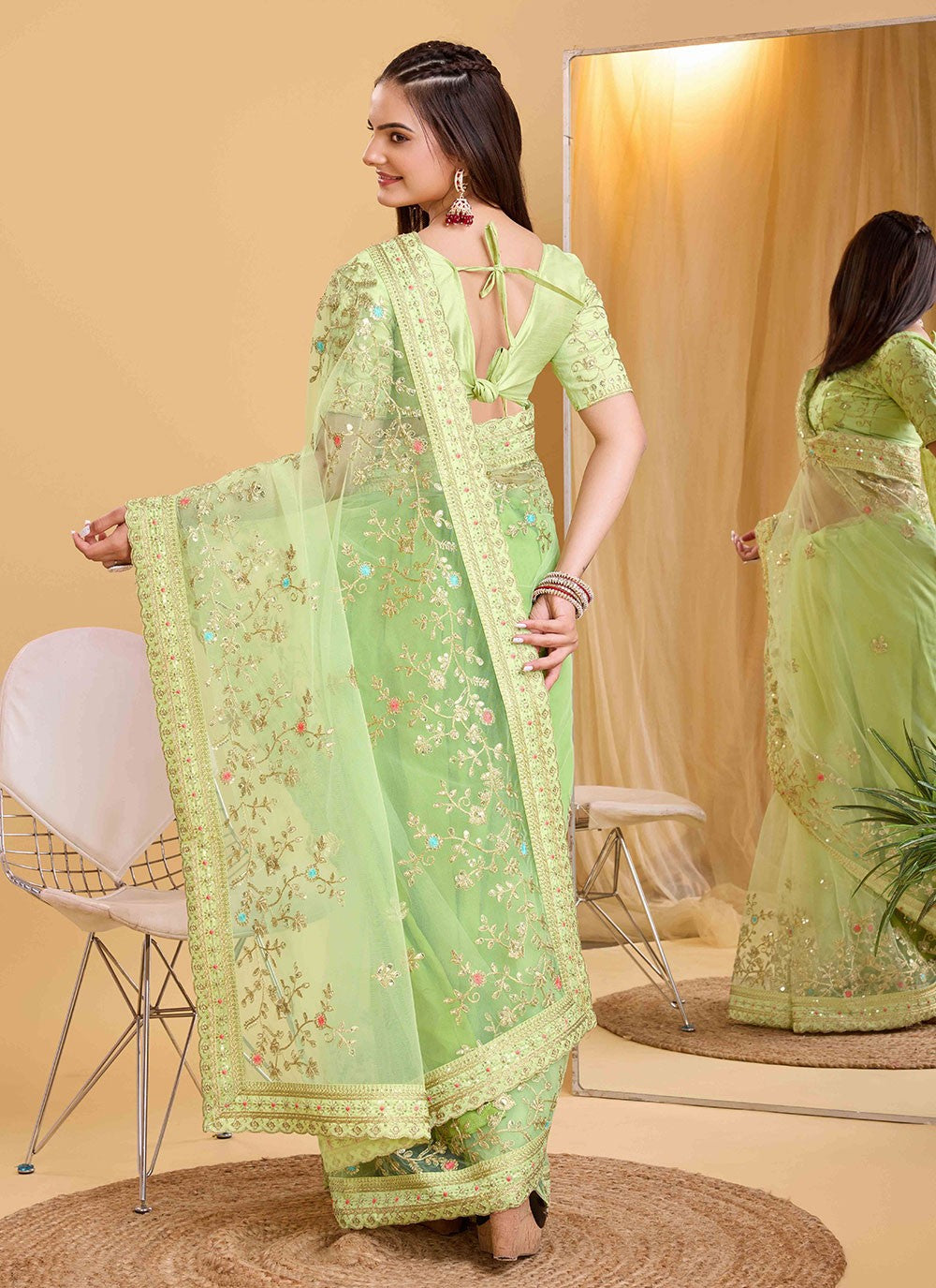 Contemporary Embroidered Silk Saree - S5596