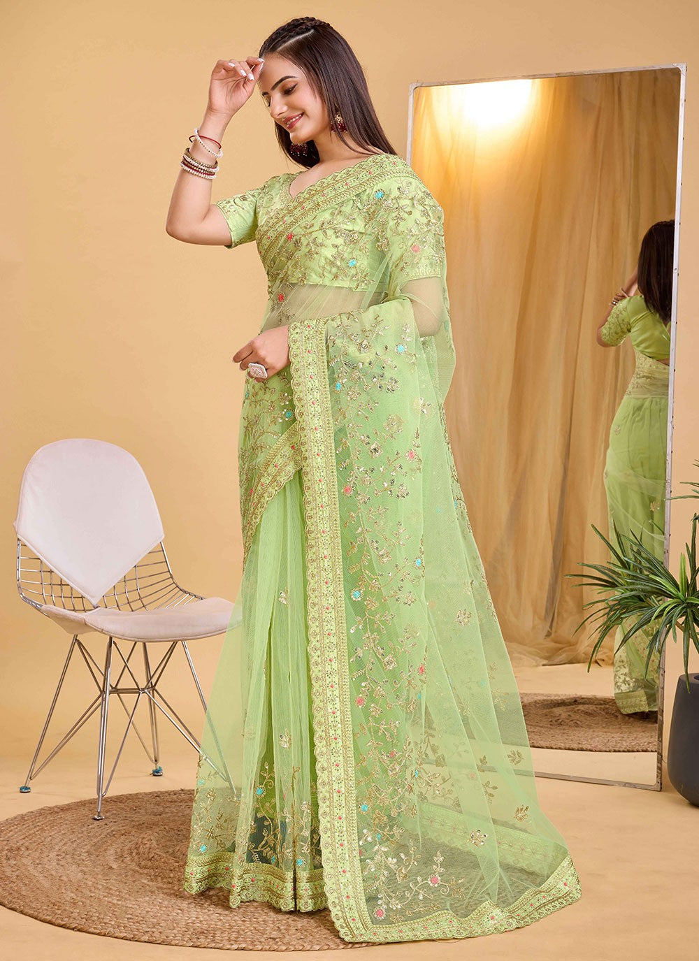 Contemporary Embroidered Silk Saree - S5596