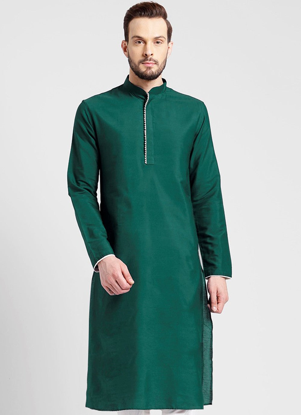 Embroidered Dupion Silk Sea Green Kurta - M2364