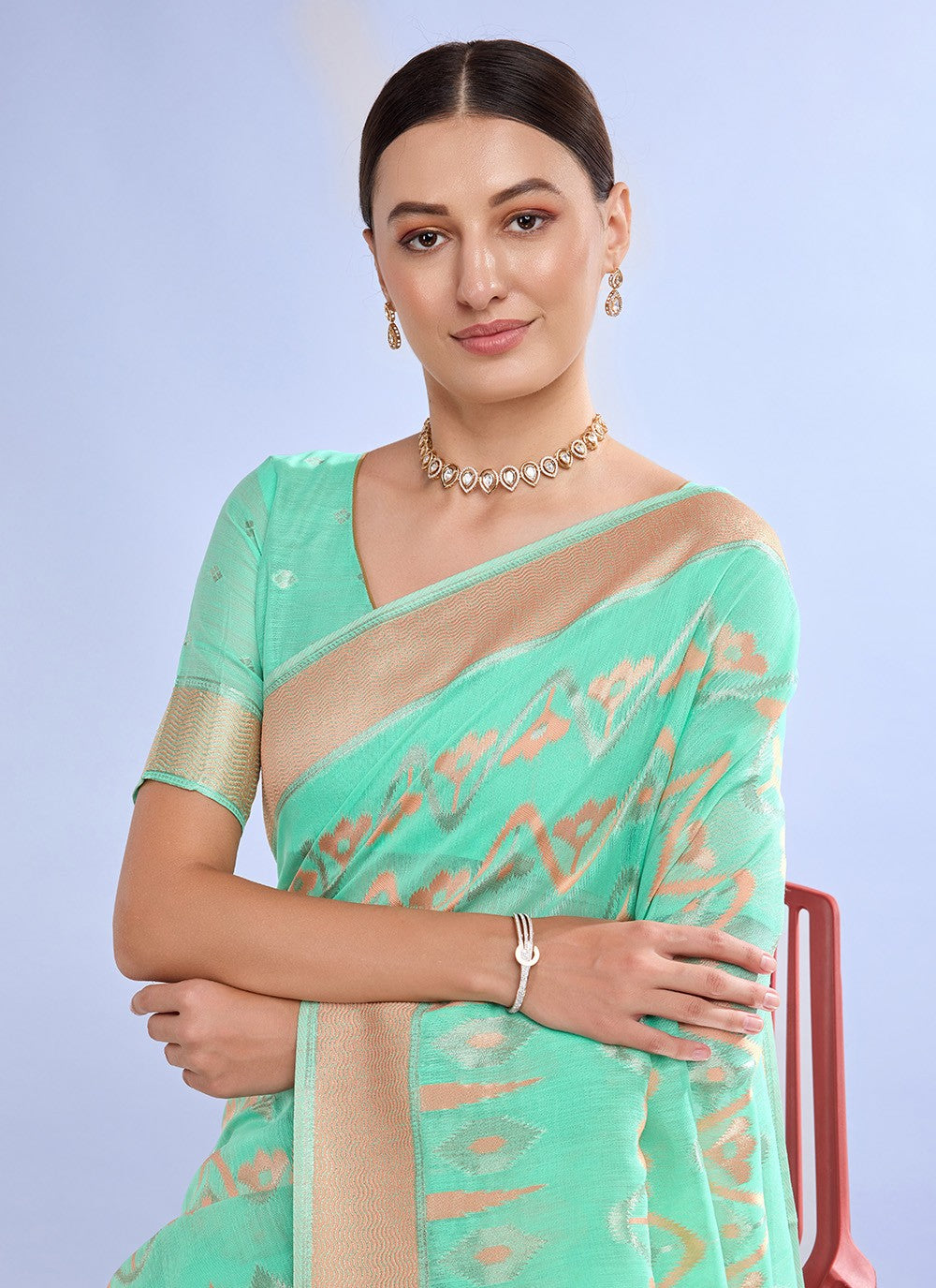 Classic Jacquard Work Linen Saree - S7620