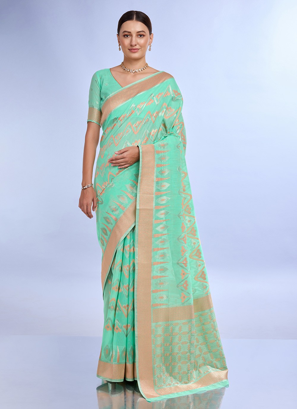Classic Jacquard Work Linen Saree - S7620