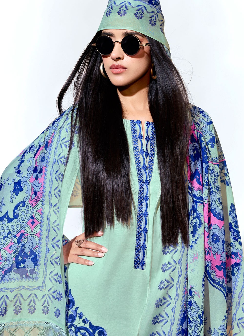 Digital Print Linen Sea Green Salwar Suit T6112