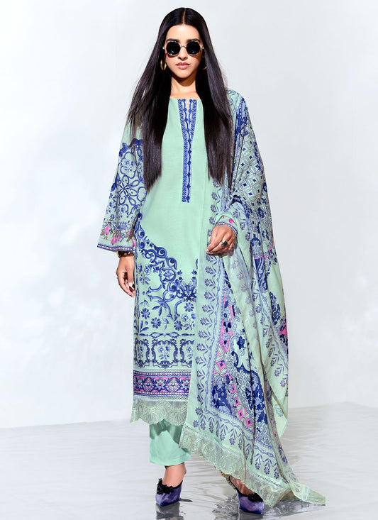 Digital Print Linen Sea Green Salwar Suit T6112