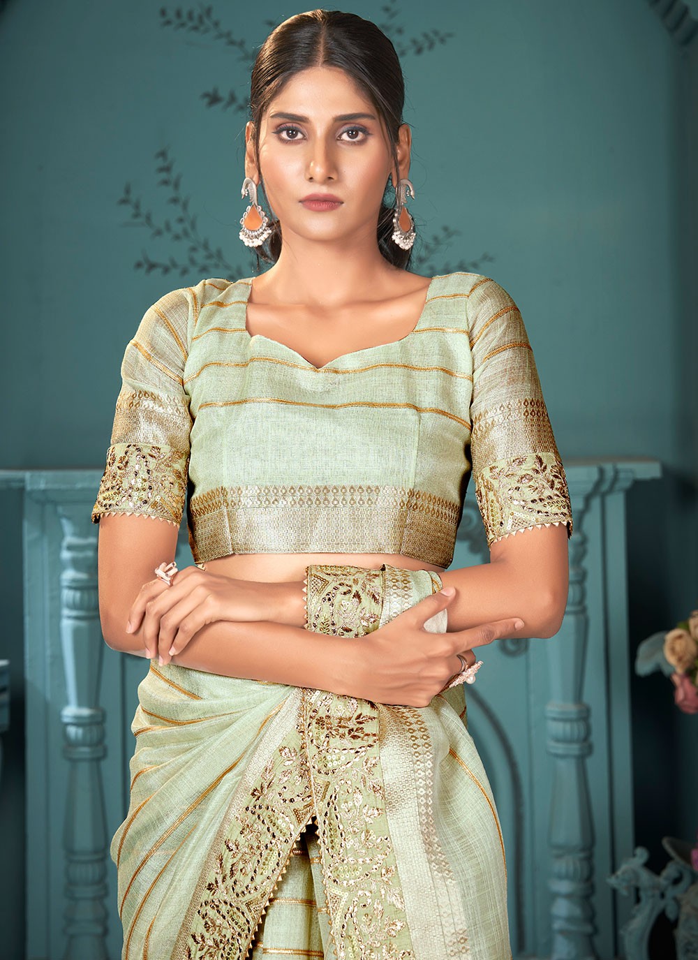 Classic Sequins Cotton , Linen Saree - S6818