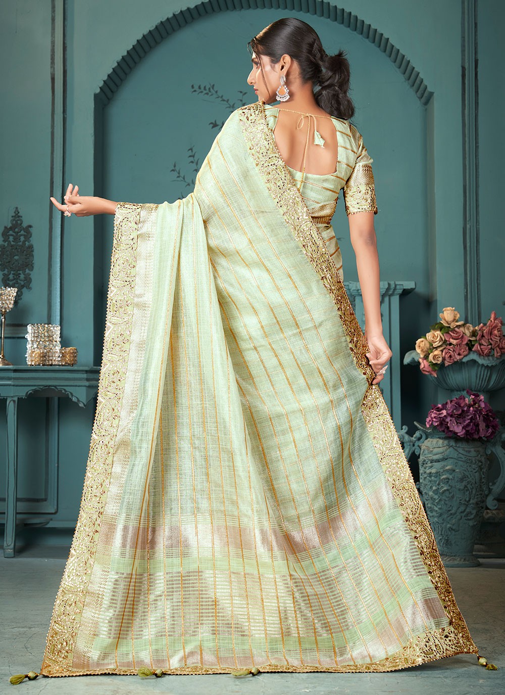 Classic Sequins Cotton , Linen Saree - S6818