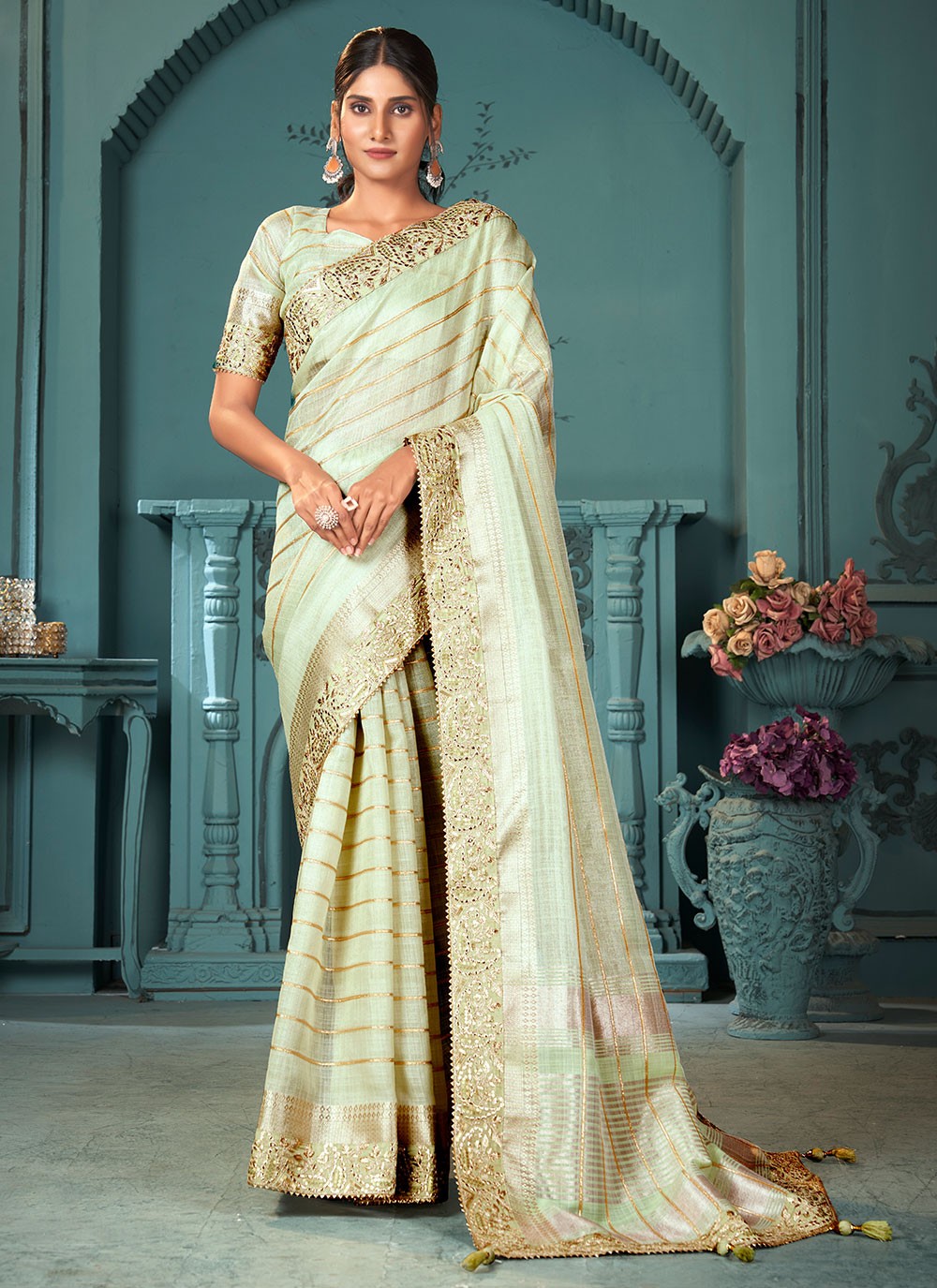 Classic Sequins Cotton , Linen Saree - S6818