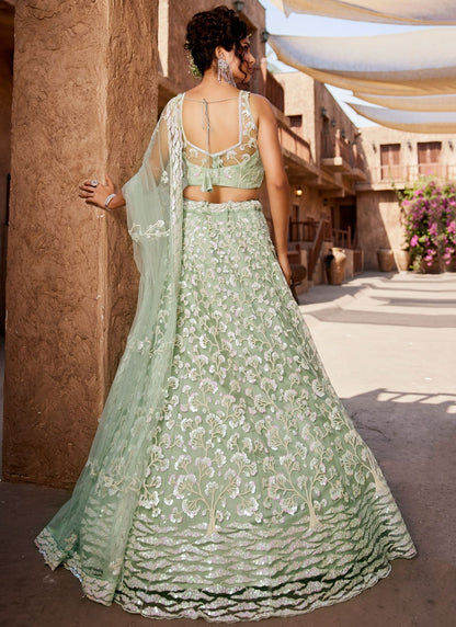 Net Engagement, Mehandi & Sangeet, Reception, Wedding A - Line Lehenga L3532