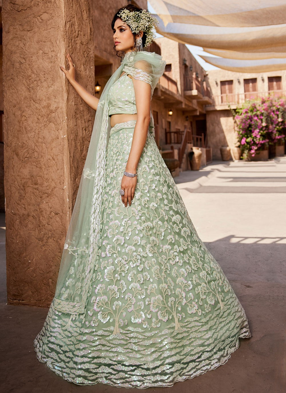 Net Engagement, Mehandi & Sangeet, Reception, Wedding A - Line Lehenga L3532