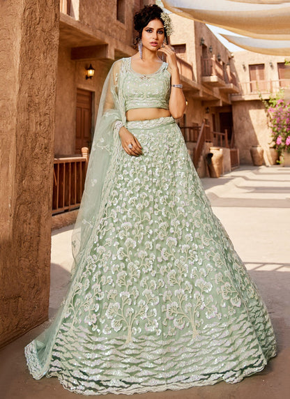 Net Engagement, Mehandi & Sangeet, Reception, Wedding A - Line Lehenga L3532