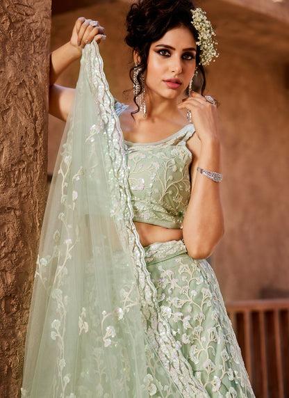 Net Engagement, Mehandi & Sangeet, Reception, Wedding A - Line Lehenga L3532