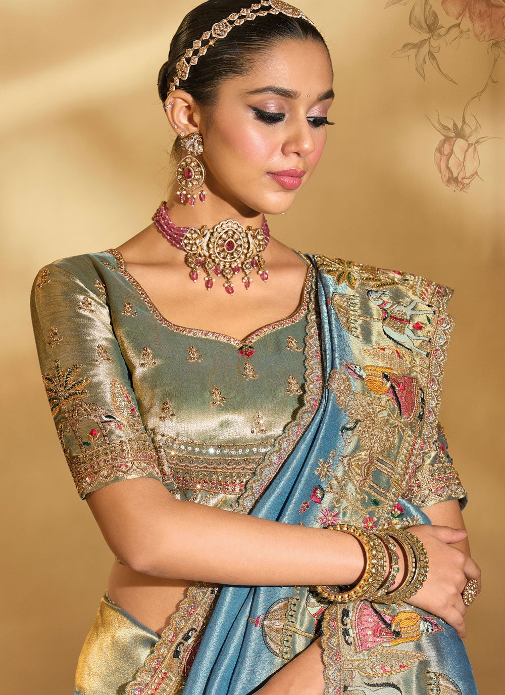 Sea Green Silk Trendy Saree Cutdana, Embroidered, Moti, Thread, Zari S20147