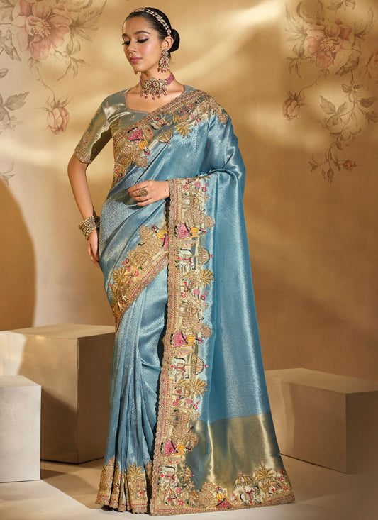 Sea Green Silk Trendy Saree Cutdana, Embroidered, Moti, Thread, Zari S20147