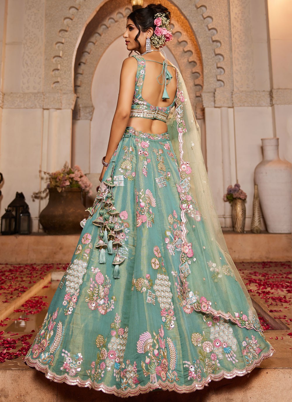 Net Engagement, Mehandi & Sangeet, Reception, Wedding A - Line Lehenga L3536