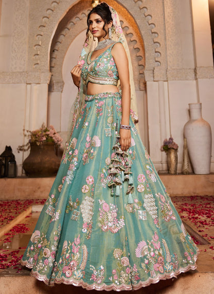 Net Engagement, Mehandi & Sangeet, Reception, Wedding A - Line Lehenga L3536