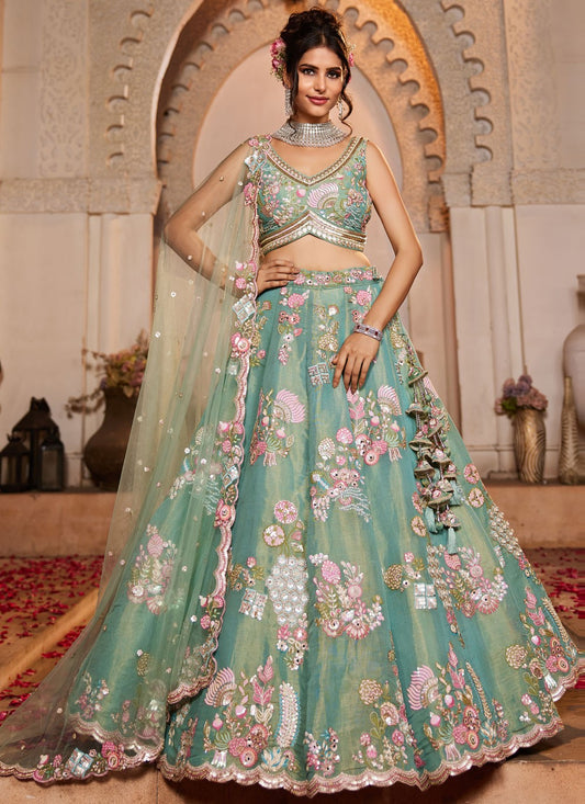 Net Engagement, Mehandi & Sangeet, Reception, Wedding A - Line Lehenga L3536