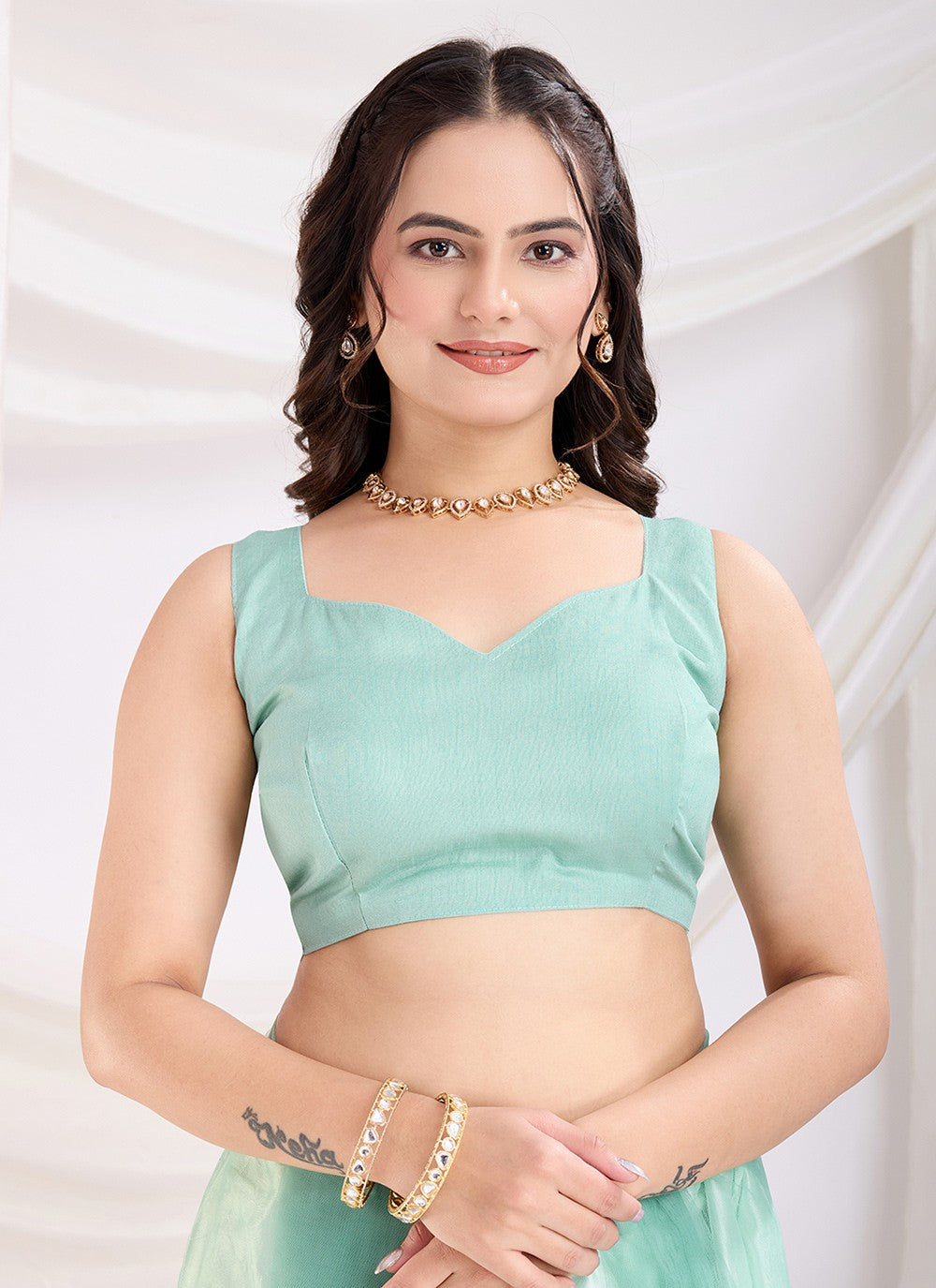 Embroidered Net Sea Green Saree S14037