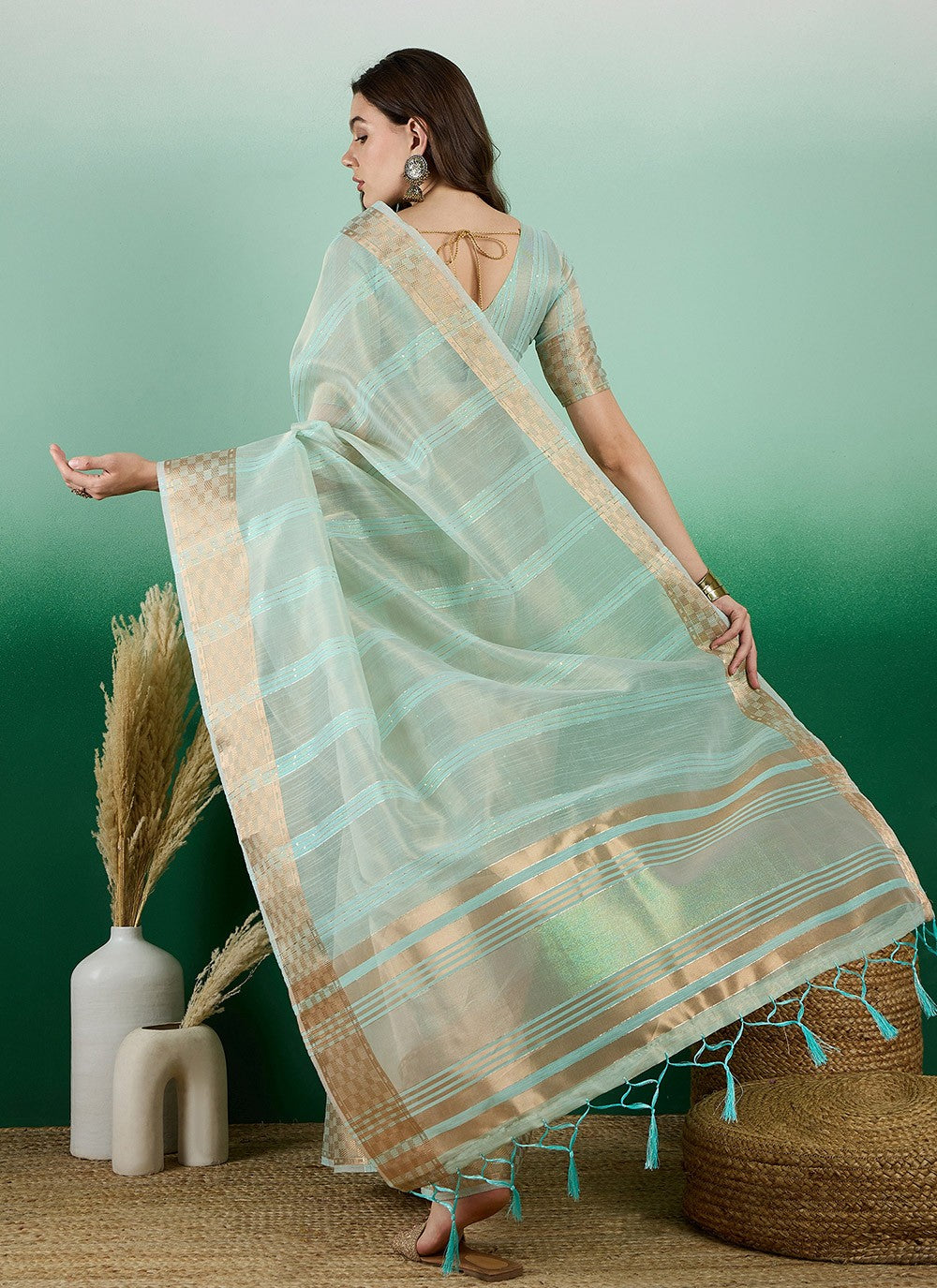 Classic Woven Khadi, Organza Saree - S7260