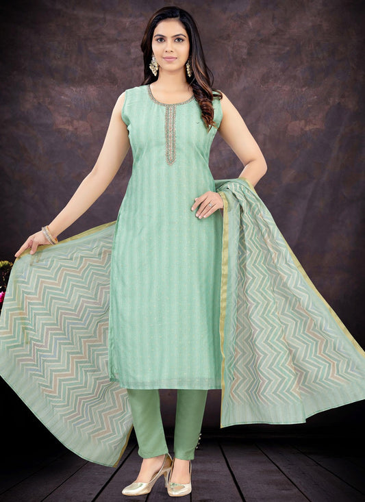 Pant Style Suit Embroidered, Printed Sea Green T7422