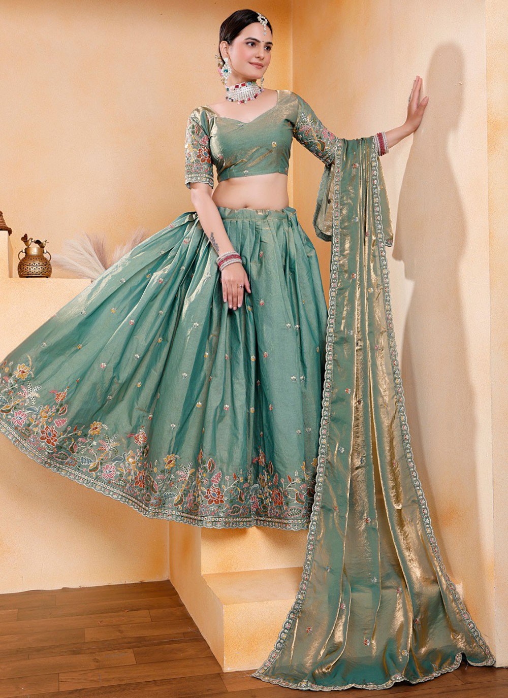 Georgette Festival, Mehandi & Sangeet A - Line Lehenga L3549
