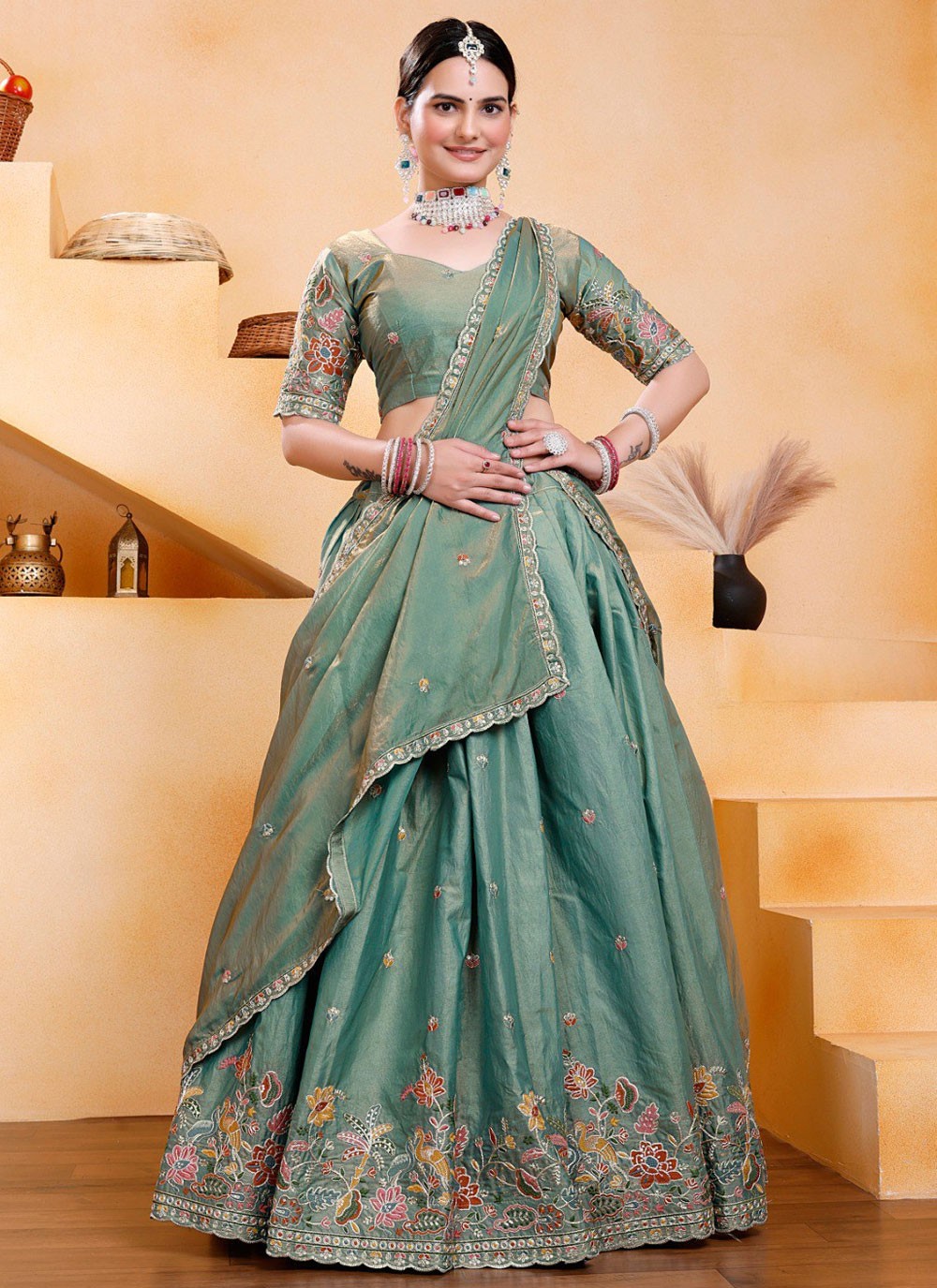 Georgette Festival, Mehandi & Sangeet A - Line Lehenga L3549